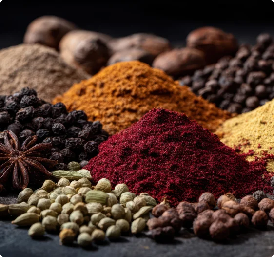 Assorted Premium Indian Spices in Traditional Bowls Sourced Directly from Origin